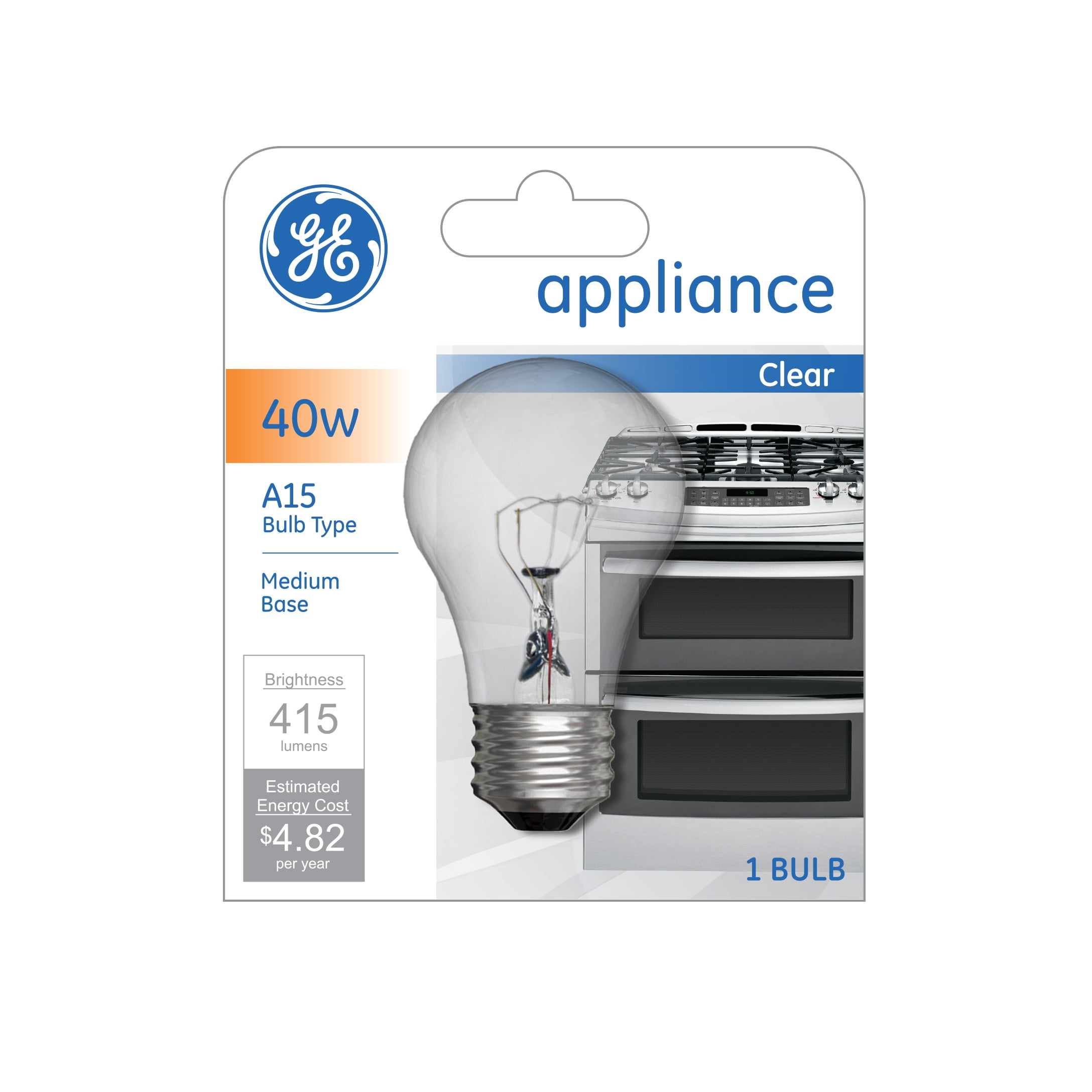 Ge 40w A15 Appliance Speciality Clear Medium Base Bulb 415 lumens 15206