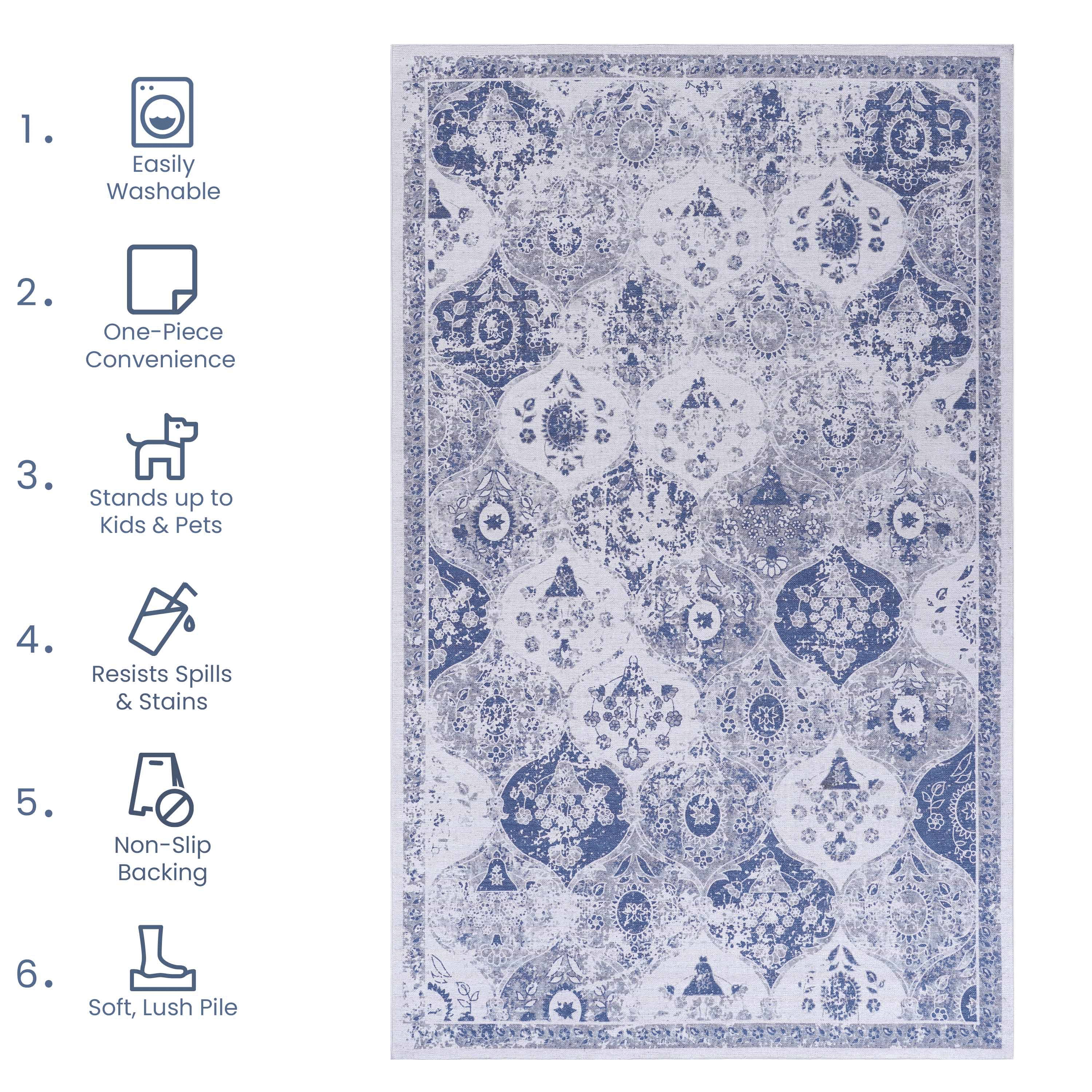 Area Rug 2' x 3' Non-Slip Low Pile Chenille Doormat Rug Stain Resistant Indoor Carpet for Living Room Bedroom Kitchen Entryway Hallway