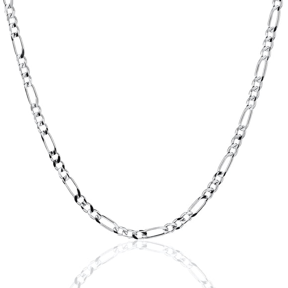 Mercie Sterling Silver Figaro Chain Necklace, Rhodium Plated Silver Link Jewellery, 20 in Everyday Chain for Men and Women
