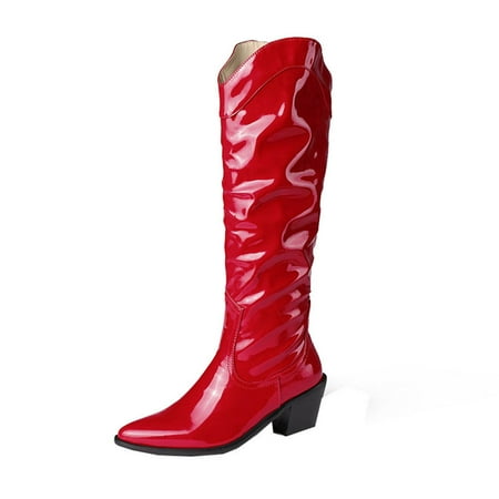 

Boots for Women Clearance Deals! Verugu Low Heel Comfort Winter Boots Women s Knee-High Boots Plus Size Ladies Boots Pointed Toe Thick High Heel Sleeve High Boots Knight Boots Dance Boots Red 38