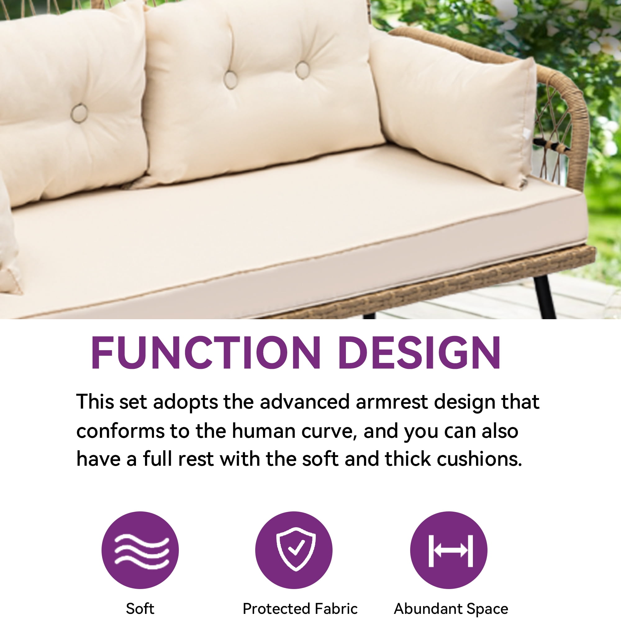 Dextrus 2-Piece All-Weather Outdoor Wicker Loveseat,&nbsp; Rattan Conversation Patio Furniture Set, Perfect for Backyard, Balcony, and Deck - Light Brown + Beige