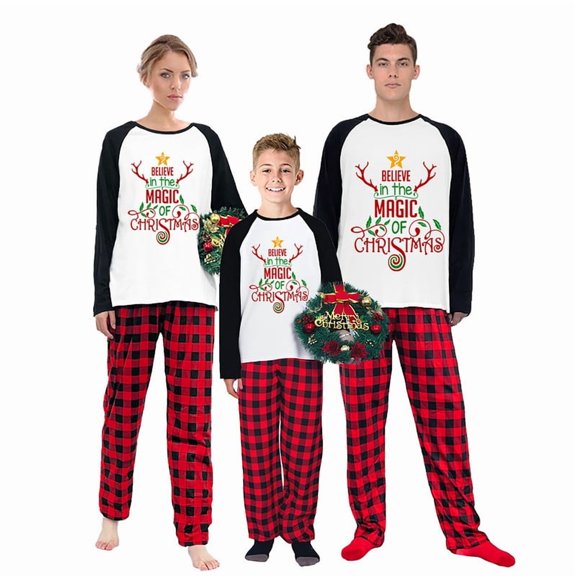 LuLiaMenton Christmas Pajamas, Reindeer Antlers Print, Matching Sleepwear, Plus Sizes, 2-3T-Kid