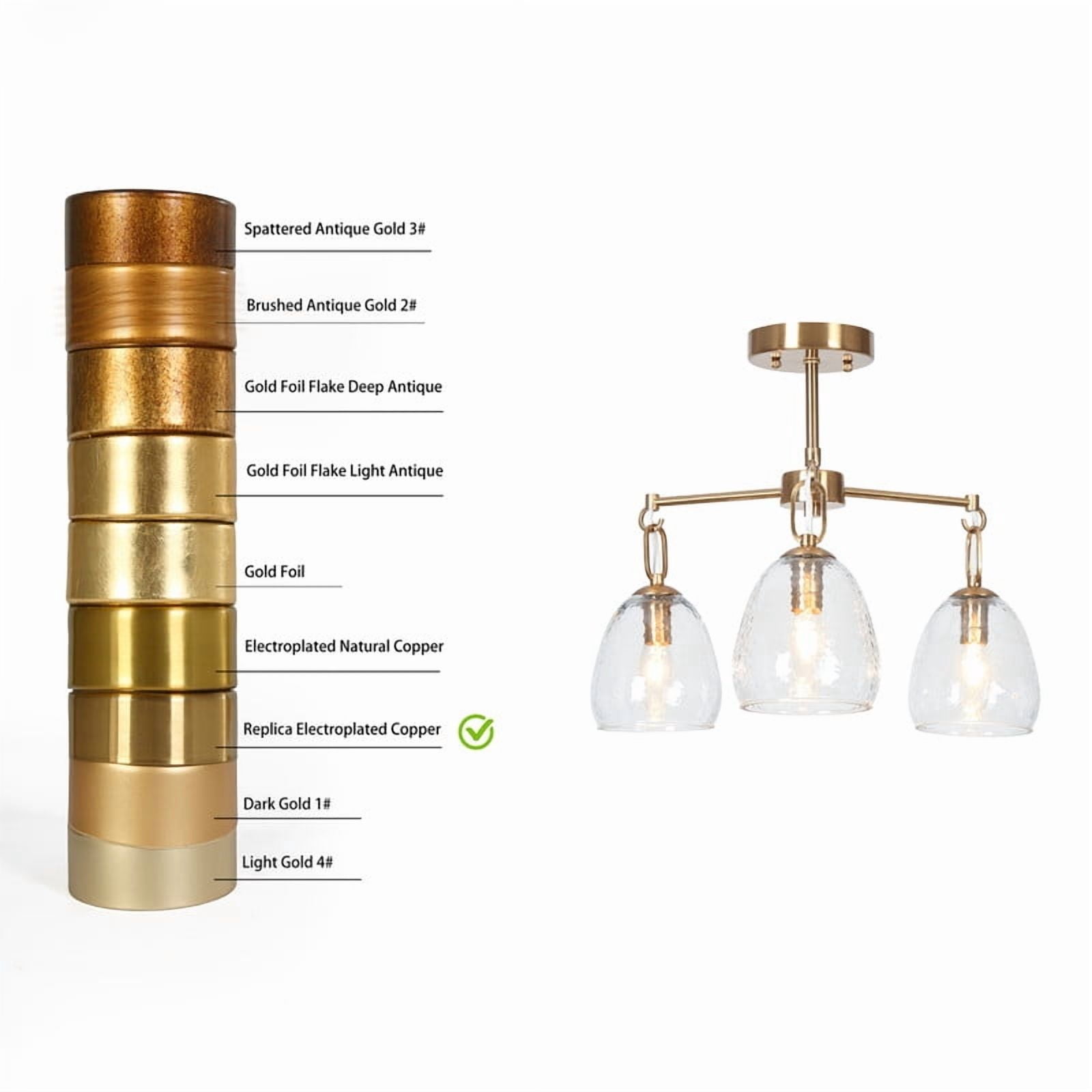 LNC 19.3" 3-Light Semi Flush Mount Ceiling Light,Polished Gold Water Glass Light Fixture for Kitchen,Living Room