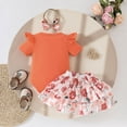 thumbnail image 4 of TOWED22 Baby Girl Playtime Outfits Romper Bodysuit Jumpsuit Shorts Set 3Pcs Clothing Orange,9-12 M, 4 of 9