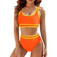 thumbnail image 4 of TEVEQ Tankini Swimsuits for Women Tummy Control Swimsuits for Women 2 Piece with Short Women's Two Swimsuit High Waisted Contrasting Colors Bikini Sets Double Shoulder Bathing Suits for 2024 Orange L, 4 of 7