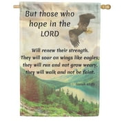 America Forever Bible Verse House Flag - 28 x 40 inch -Isaiah 40:31 Hope In The Lord - Christian Quotes Religious Outdoor Yard Decorative Inspirational Faith Flag