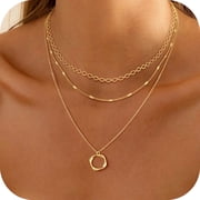 GOSFRY Layered Necklace Set for Women Dainty 14K Gold Plated Oval Paperclip Chain Circle Pendant Trendy Jewelry Gifts