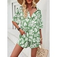 thumbnail image 2 of FEORJGP Women's 2 Piece Casual Set Ladies Lapel Neck Shirt Short Sleeve T-shirt Button Down Tops + Elastic Waist Shorts Contrast Print Loungewear Outfits for Summer, 2 of 8