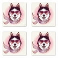 thumbnail image 1 of Cartoon Coaster Set of 4, Hipster Husky Dog with Hearts Sunglasses and Scarf Fashion Animal Art Print, Square Hardboard Gloss Coasters, Standard Size, Pink Cream Black, by Ambesonne, 1 of 2