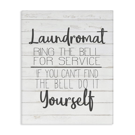 Stupell Industries Rustic Lodge Laundromat Ring The Bell or Do It Yourself Black and White Planked Look Canvas Art, 24 x 30, by Kim Allen