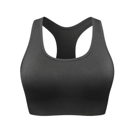 TrendVibe365 Sport Bra Women No Underwire Push up Seamless Bralettes Padded High Neck Racerback Wide Strap Supportive Longline Corset Bra Full Coverage Crop Tank Top Comfort Lingerie Gray XL