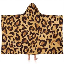 Yellow and Brown Of Leopard Print Hooded Bath Towel，60"x35" for Ages 3 To 12 Kids, Quick Dry Lightweight Soft Microfiber Hood Beach Towel Cover Up for Kids