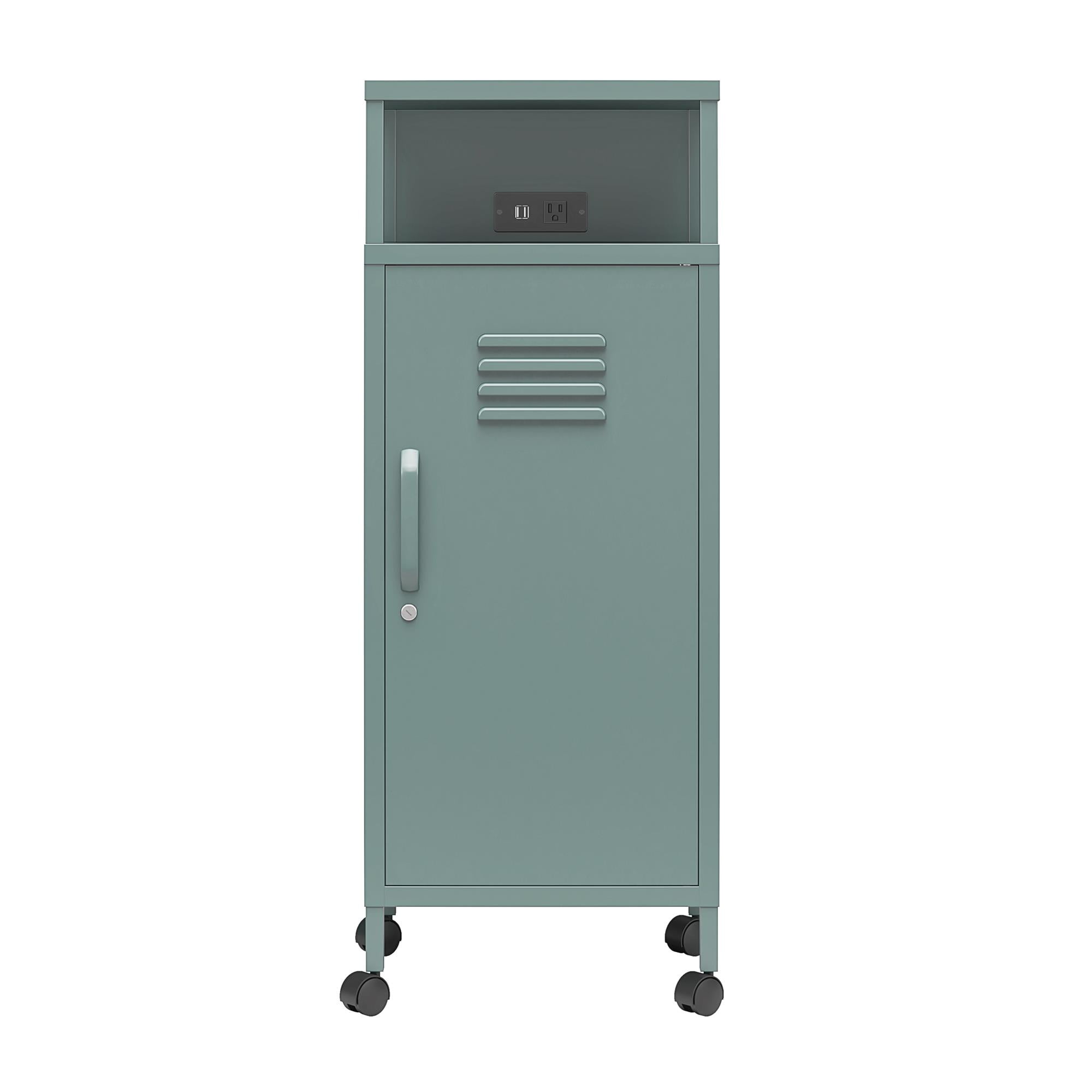Novogratz Cache Metal Locker-Style Mobile Storage Cart, Hunter Green