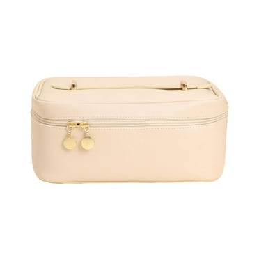 Dengmore Folding Travel Bag Large Capacity Travel Cosmetic Bag Travel Makeup Bag Leather With Brushes Slots Divider Flat Lay Cosmetic Bag Waterproof Portable Makeup Organizer