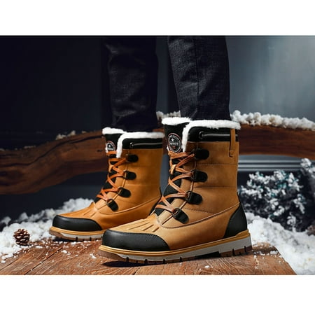 

Juebong Christmas Deals Winter plus size plus velvet men s large cotton shoes fashion high-top warm men s shoes snow boots outdoor leisure boots 10 Brown