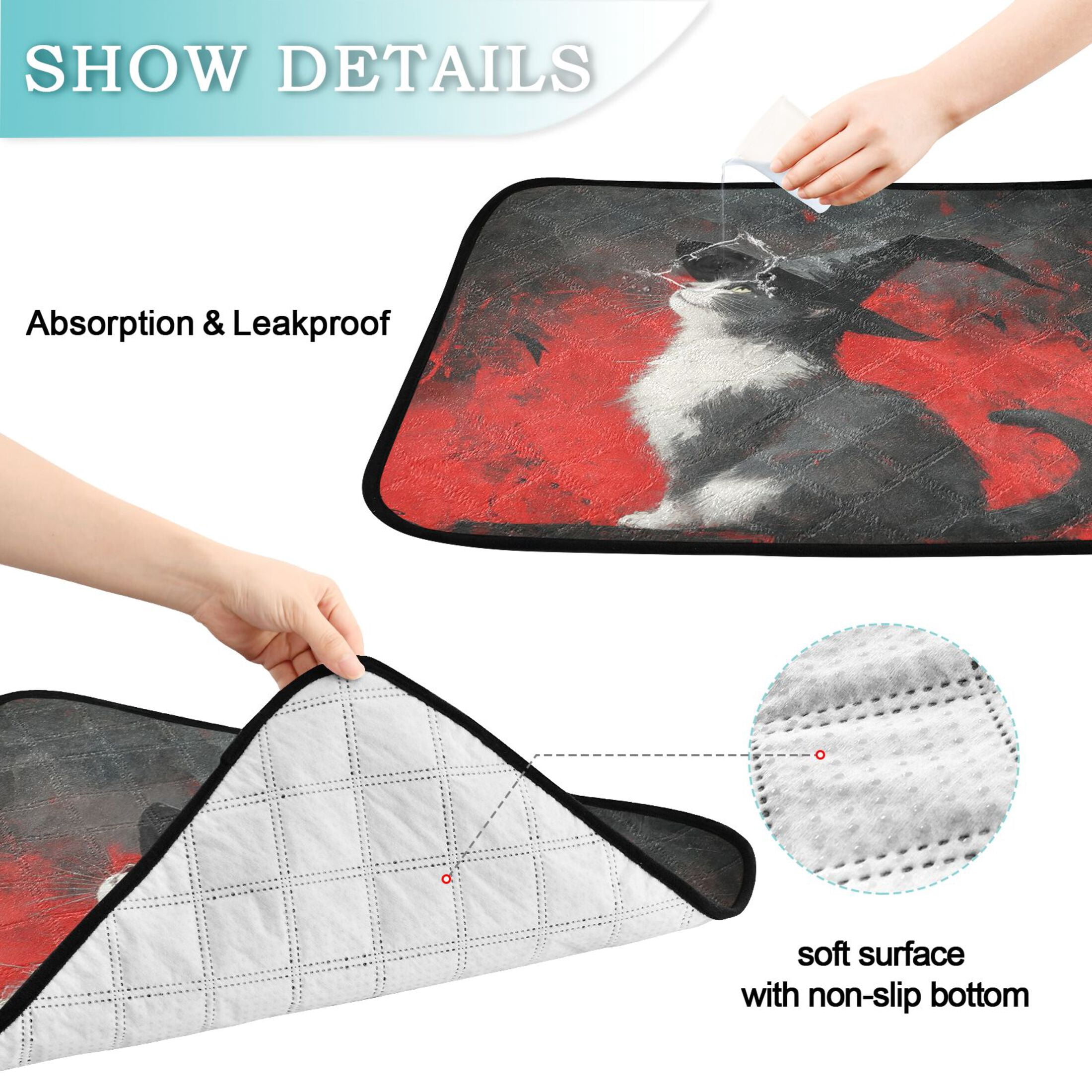 Qxltty Black Hat Cow Cat Cat litter Pads Pet Set of 3 Diaper Mats Center Anti-leakage Layer Absorbent Soft and Comfortable