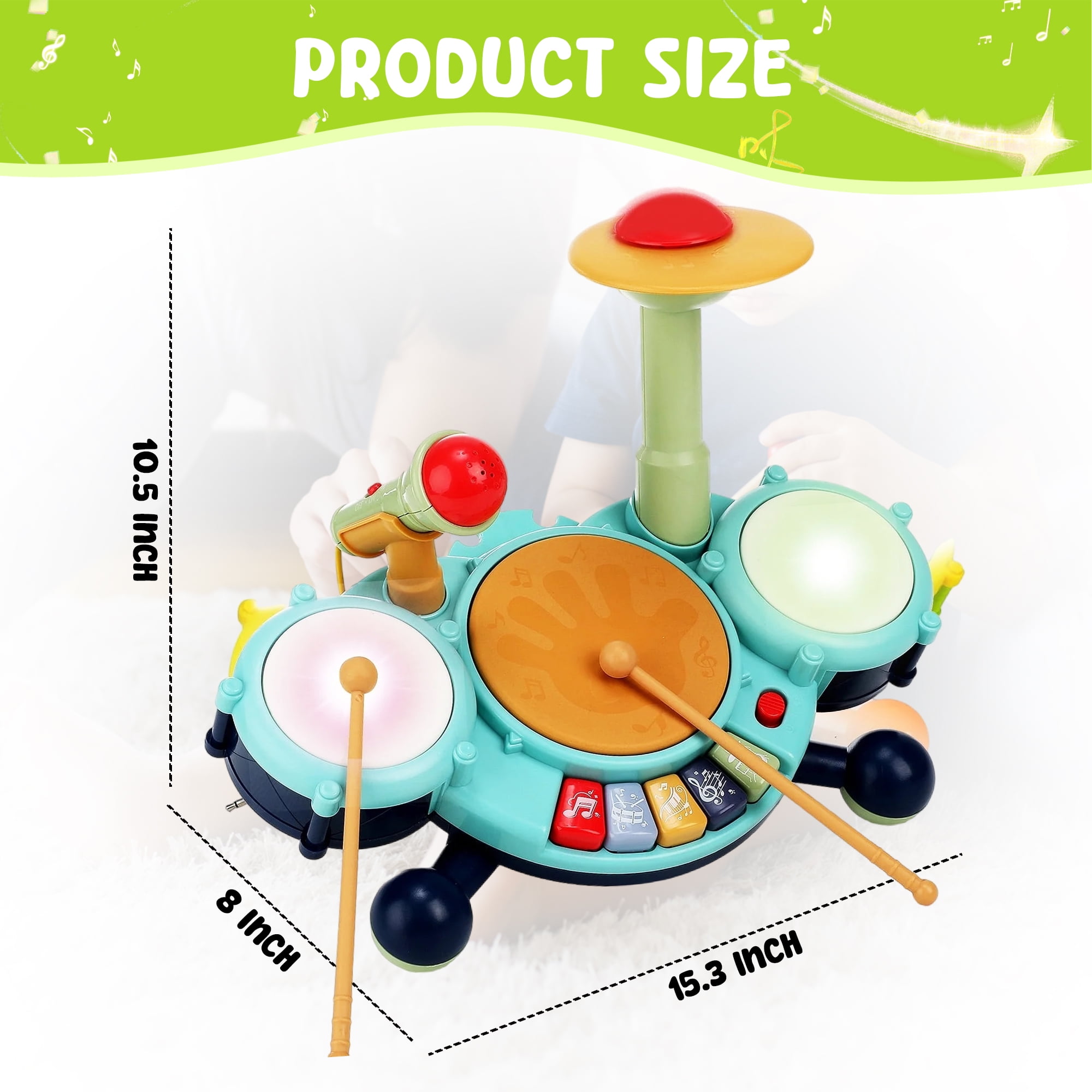 JBeeCtrl Toddler Drum Set for Kids 1-4 Kids Drum Set for 1-5 with 2 Sticks Musical Toys for 1 2 3 Year Old Boys Instrument Learning Developmental Baby BirthdayGift Blue