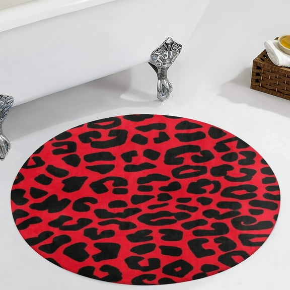 Red And Black Leopard Print Round Carpet Circle Rug Outdoor Patio Area Rug Washable Large Area Rugs Hallway Room Decor Fitness Mats