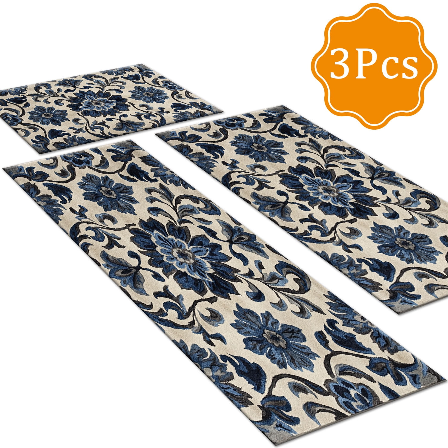 3 Piece Kitchen Rug Set, Non-Slip And Washable, Abstract Pattern Kitchen Hallway Rug, Soft And Comfortable, Suitable For Sinks, Floors, Entrances, Hallways and Bathrooms