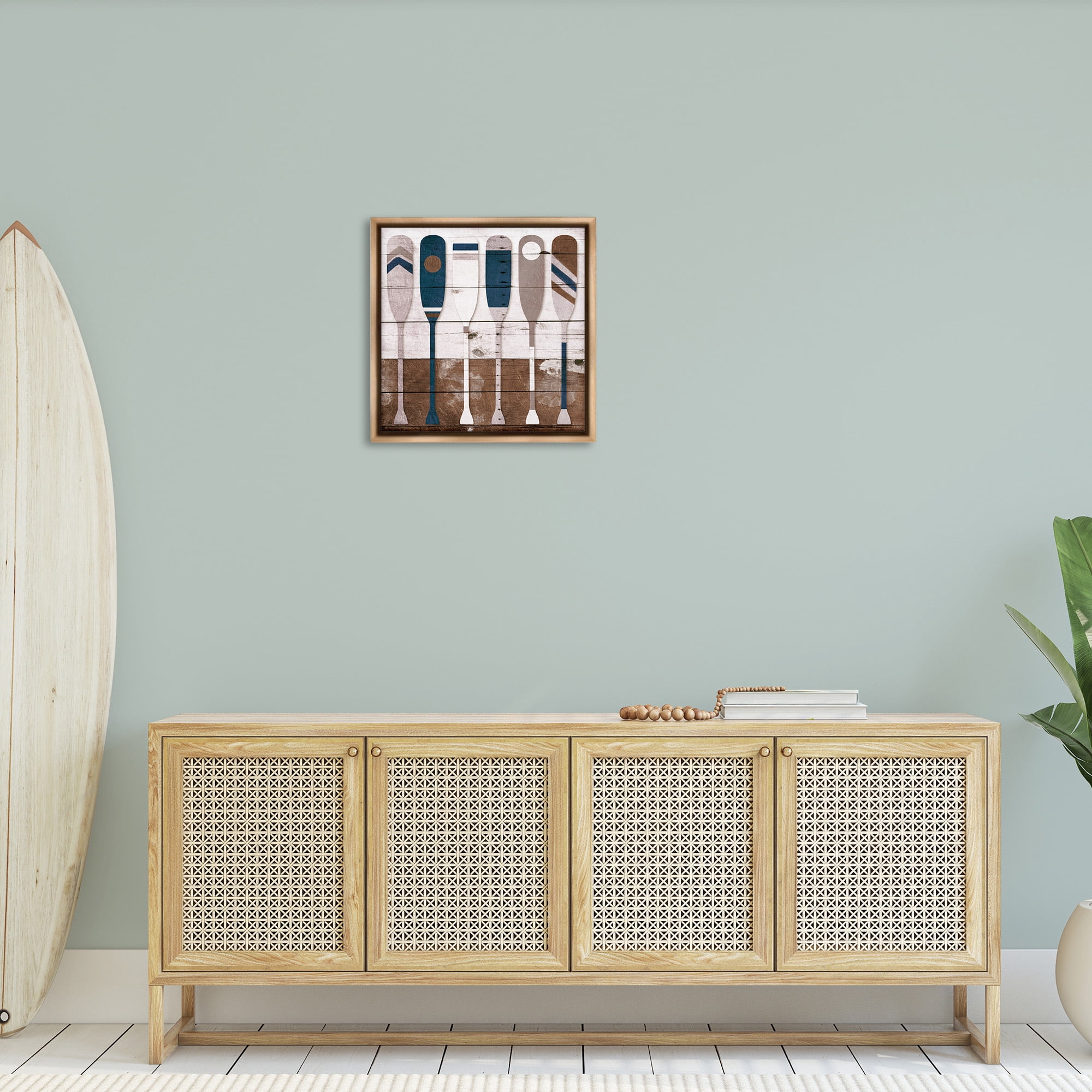 Stupell Industries Rustic Ocean Paddle Ores Nature Painting Brown Floater Framed Canvas Art Print Wall Art, 25 x 25