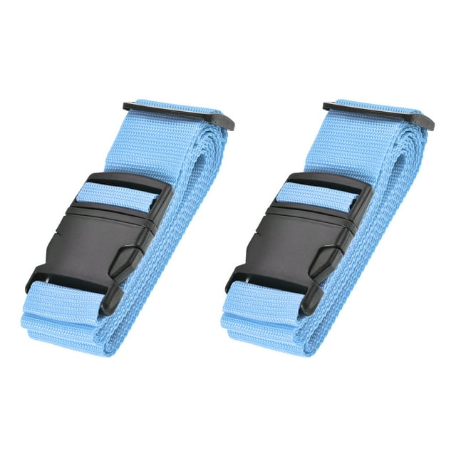 Correa de equipaje ajustable Uxcell de 79'' con etiqueta de hebilla de polipropileno azul cielo 2 piezas