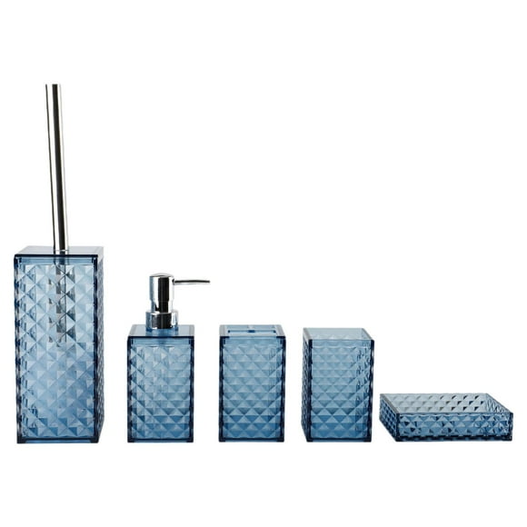 Juego de 5 accesorios de baño, soporte para cepillo de dientes, decoración, prácticos suministros para el baño. Azul oscuro