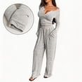 thumbnail image 5 of Bzdzmqm Women's 2 Piece Outfits V Neck Long Sleeve Crop Top and Wide Leg Pants Set Casual Lounge Matching Tracksuit Solid Basic Fall Travel Vacation Daily Wear Comfy, Gray XL, 5 of 6