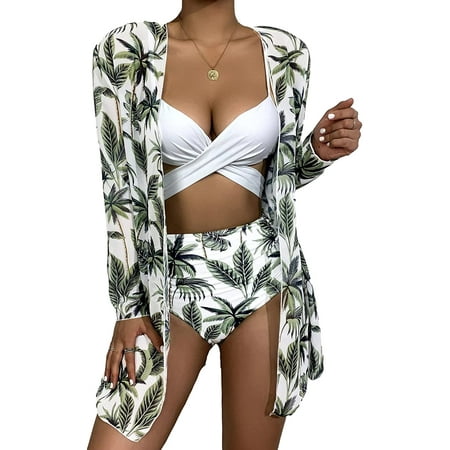 Halter Neck One-Piece Swimsuit and Flowy Kimono Cover-Up Set main image 1