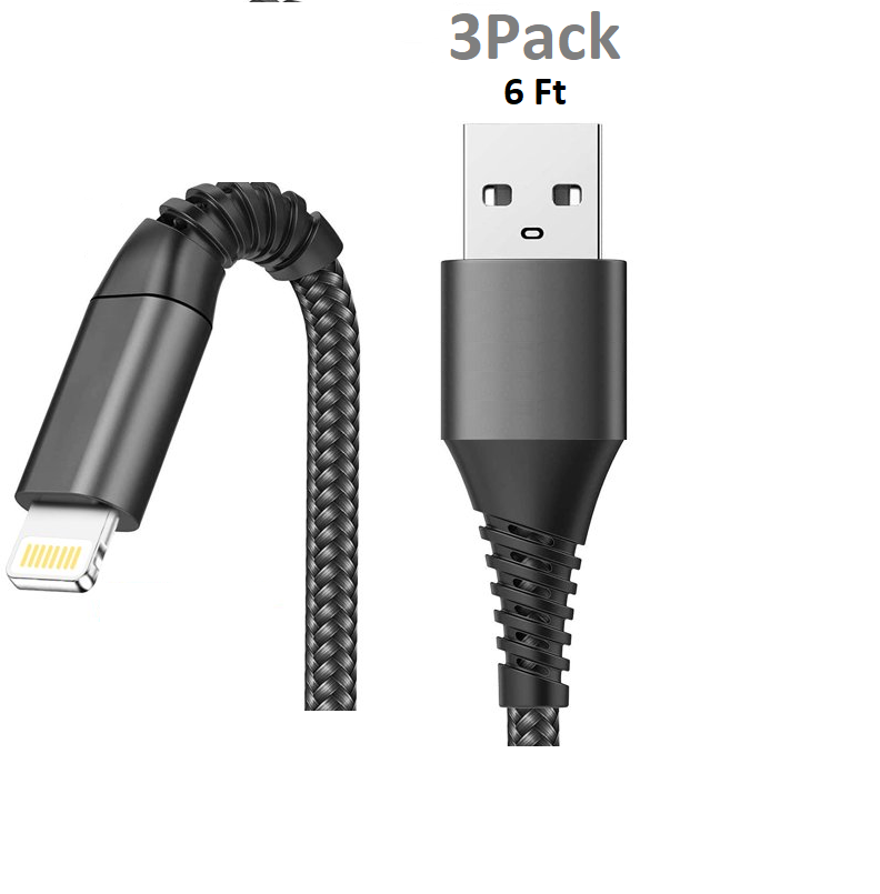 3 Pack USB A Data Sync and Charging Cable Cord 6 feet, Compatible with
