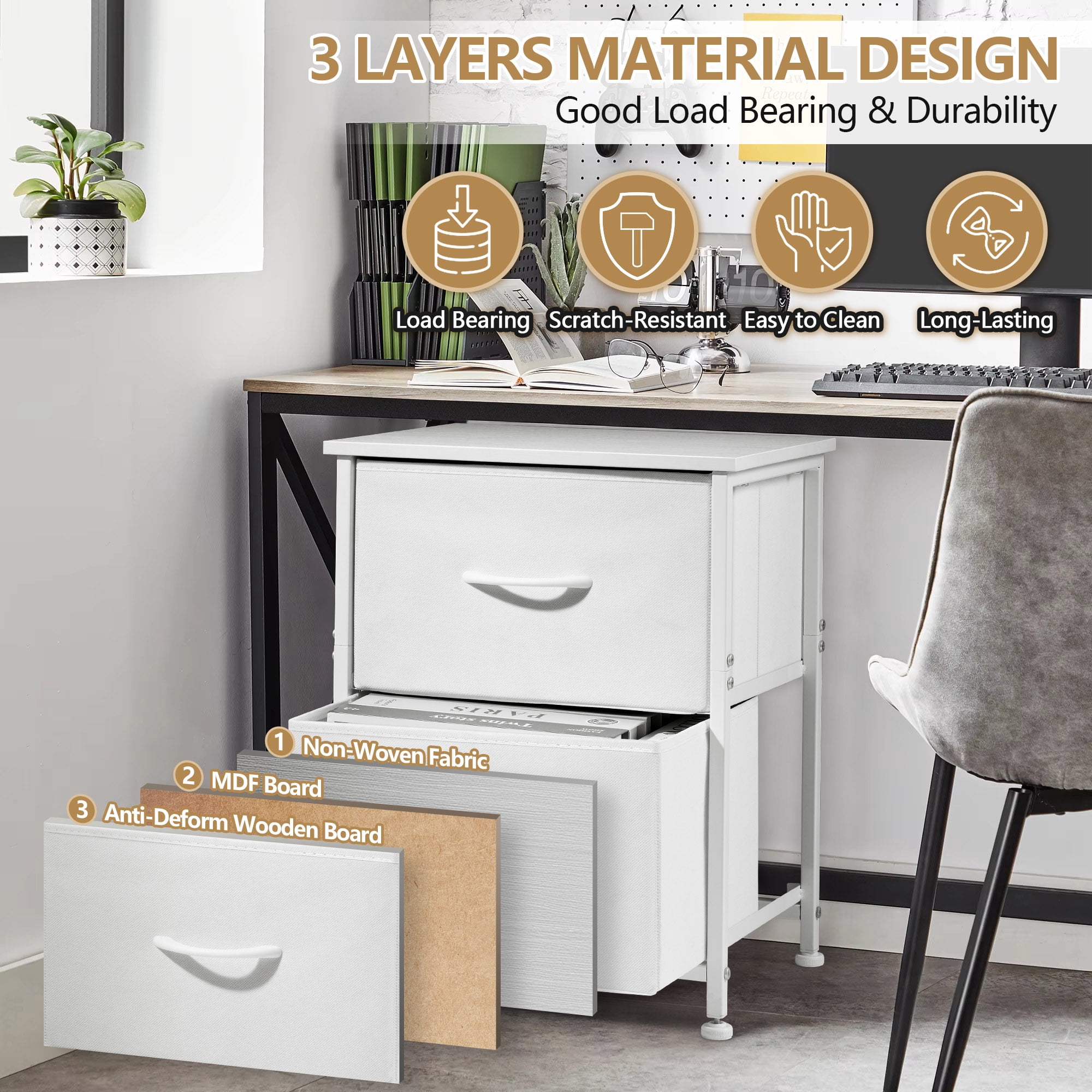 Coliware File Cabinet, Modern Wood Filing Organizer Table with Drawer, Desk Table Cabinet Fits A4 Letter Size, Home Office Furniture for Under Desk Storage, White Printer Stand Table