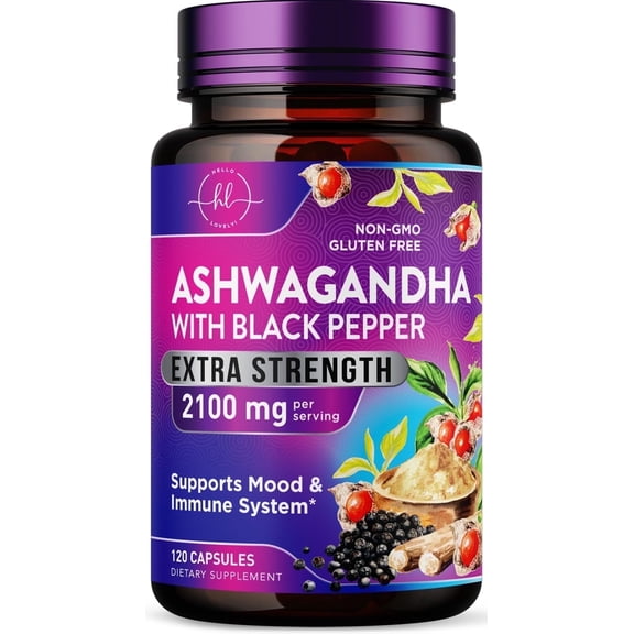 Ashwagandha Supplements 2100mg - Max Absorption with Black Pepper Extract, Extra Strength Ashwagandha Capsules with 100% Plant Powder & Root Extract, Non-GMO, Bottled in USA - 120 Vegetarian Capsules