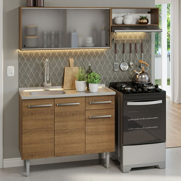 Madesa Gabinete de Cocina Integral Compacta 165 cm con Fregadero Emilly Rústic 05