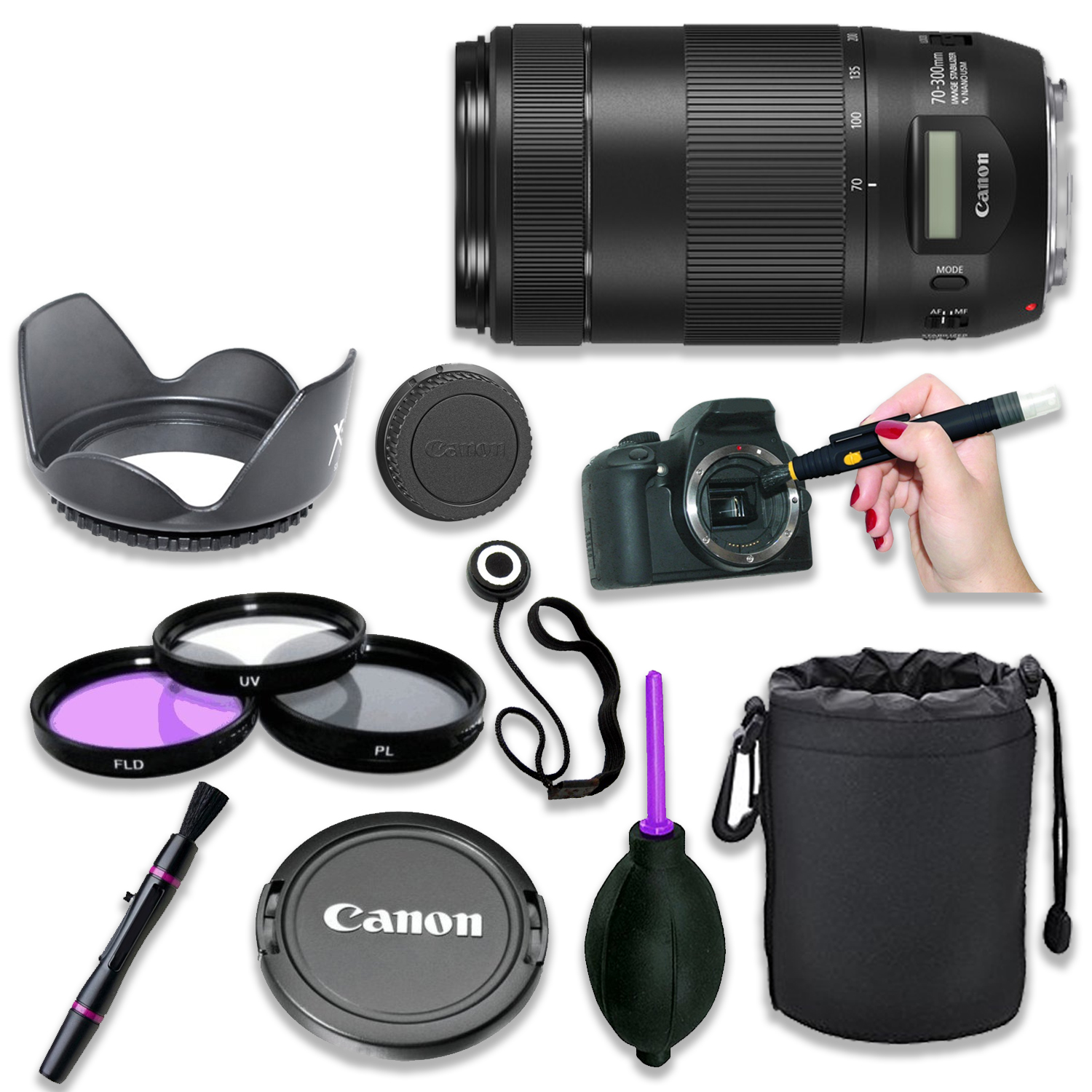 Canon Ef 70 300mm F 4 5 6 Is Ii Usm Lens With 3 Piece Filter Kit Lens Cleaning Pen Rubber Air Dust Blower Hood Pouch Sleeve Cap Keeper 8 Items Walmart Com Walmart Com