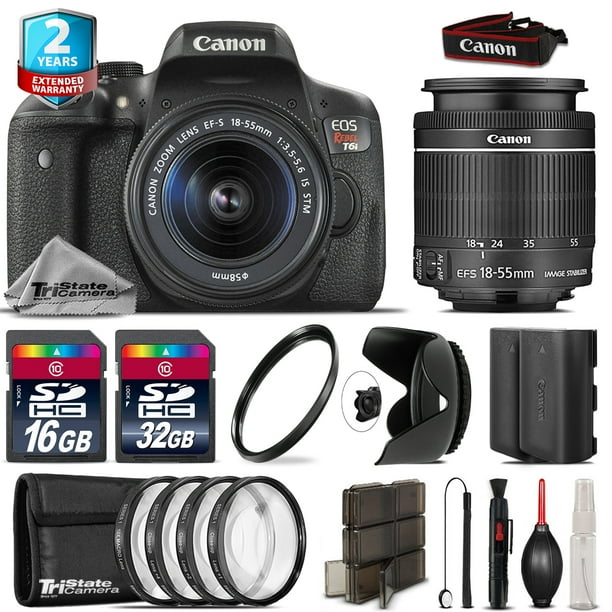 Canon EOS Rebel T6i + 1855mm IS STM + 4PC Macro Kit + Extra Battery