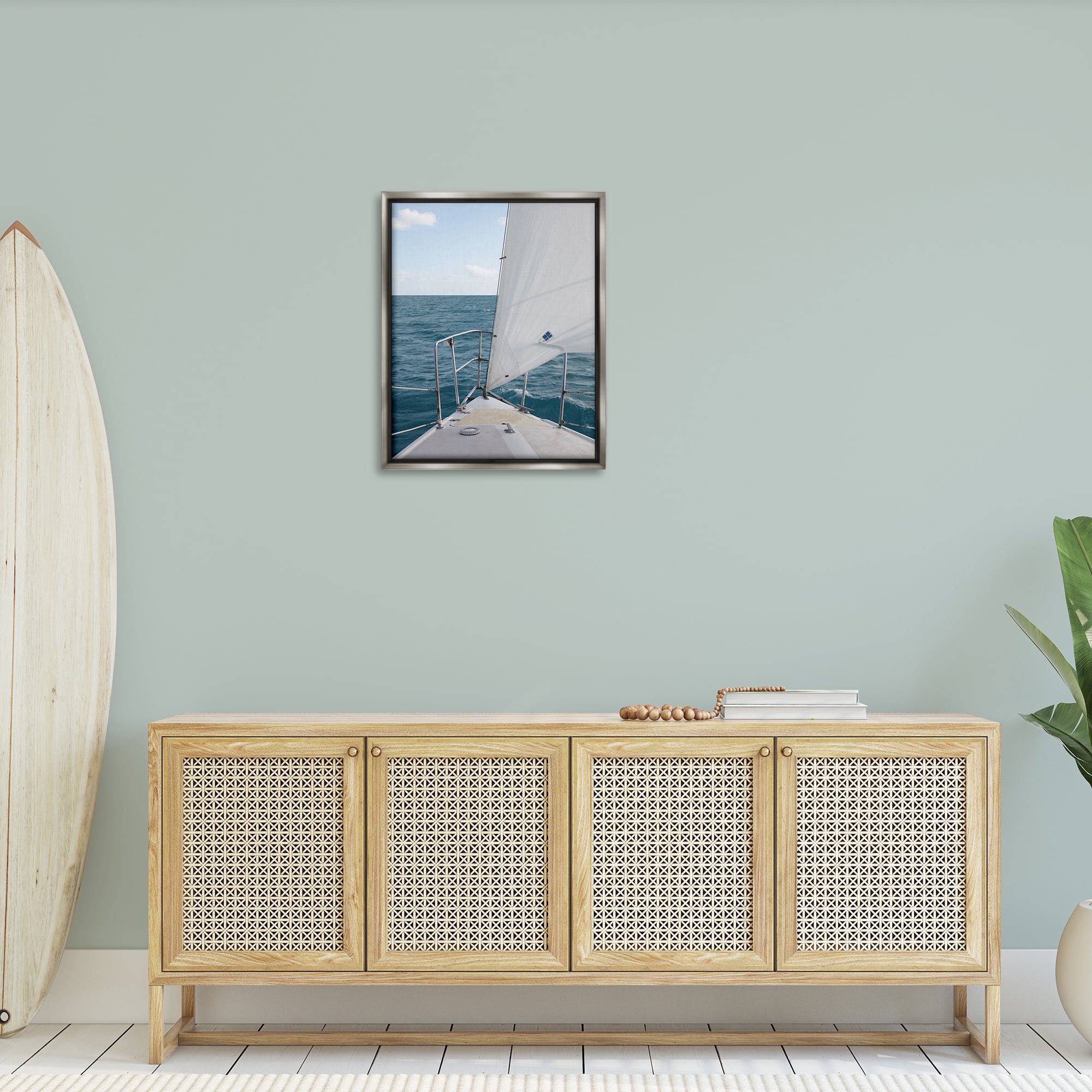 Stupell Industries Ship Bow View Nautical & Beach Photography Gray Floater Framed Canvas Art Print Wall Art, 25 x 31