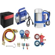 Vacuum Pump & Manifold Gauge Set - HVAC A/C Refrigeration Kit - Diagnostic R12 R134a 3CFM 1/4 110V 60Hz