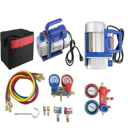3CFM AC Manifold Gauge set r134a 1/4 Air Vacuum Pump HVAC A/C Refrigeration Kit AC Manifold Gauge Set