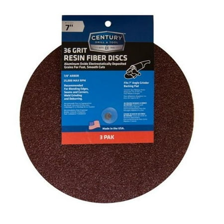 

Century Drill & Tool 75301 7 in. Resin Fiber Disc 36 Grit - Pack of 3