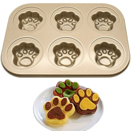Reactionnx Six-Grid Hollow Cat Claws Shape Baking Pan DIY Tool Carbon Steel Nonstick Cake Baking Mold Donuts Shape Kitchen Supplies Baking Tray for Muffin Cups Cake Biscuit Cookie