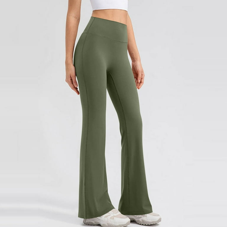 Herrnalise 28/30/32/34 Inseam Women's Bootcut Yoga Pants Long Bootleg  High-Waisted Flare Pants with Pockets Olive Green-XL