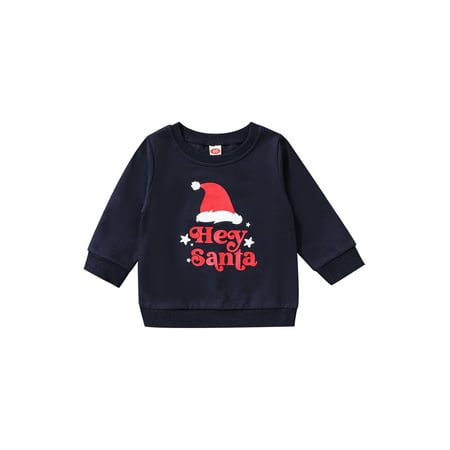 

Gureui Kids Baby Boys Girls Christmas Pullover Casual Long Sleeve Round Neck Santa Hat Letter Print Sweatshirt