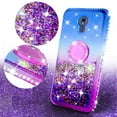 thumbnail image 2 of SOGA Diamond Glitter Bling Liquid Floating Quicksand Cute Girl Phone Case Compatible for Motorola Moto G7 Power Case, with Metal Ring for Magnetic Car Mounts Include Lanyard - Purple on Blue, 2 of 5