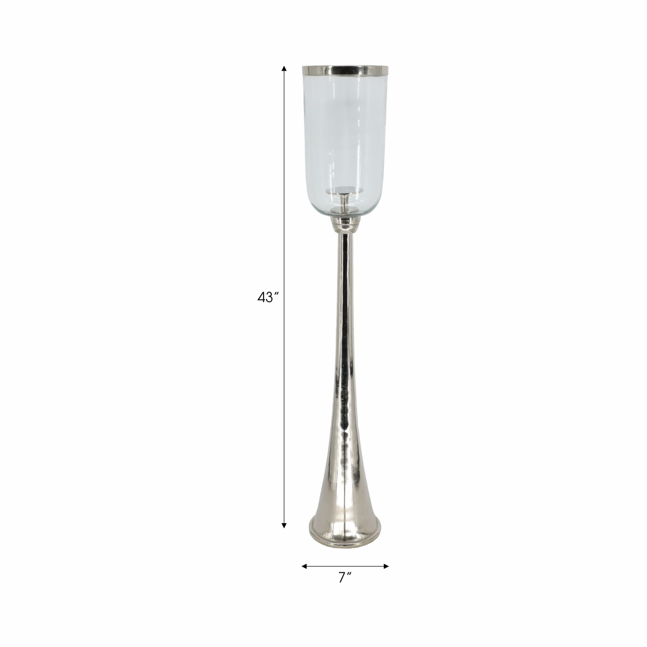 Elegant Glass Hurricane Candle Holder for Home Decor - Decorative Tall Pillar Candlestick Holder for Table Centerpieces - Stylish Living Room Decor, Entryway, and Hallway Accent - 43", Silver