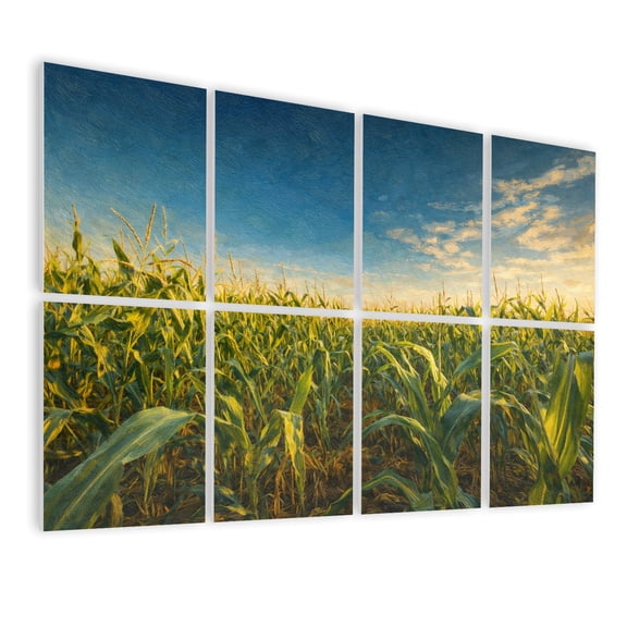 Rustic Farmhouse 8 Pack Art Acoustic Panels Sound Absorbing Green Maize Corn Field Plantation Summer Agricultural Season Decorative Soundproof Wall Panels Self Adhesive for Game Room Bedroom 48"x32"