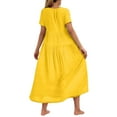 thumbnail image 4 of Gspmoly Robes Décontractées pour Femmes, Robe Décontractée à Fleurs Unie à Manches Courtes et Col Rond pour Femmes, Robe Longue Fluide à Étages pour la Plage, Robes Formelles pour Femmes Offres Hebdomadaires, 4 of 6