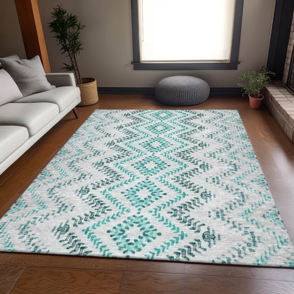 Addison Rugs Mayfield Washable Transitional Geometric Teal Rectangle Rug, 3' x 5'