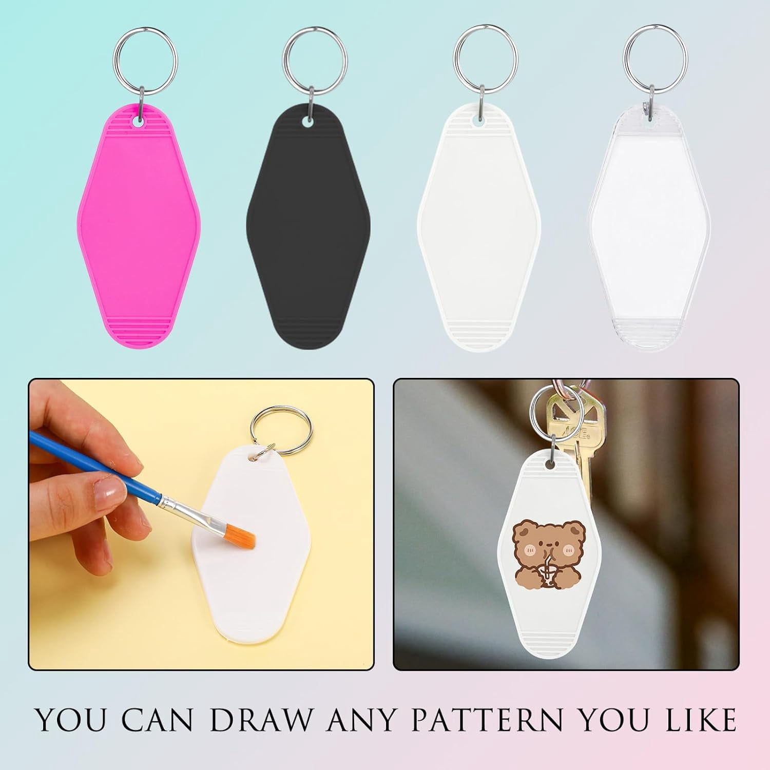 20/30/40/80 PCS Hotel Keychain Blank with Key Rings, 60 Colors Motel Key Chains for DIY Keychains
