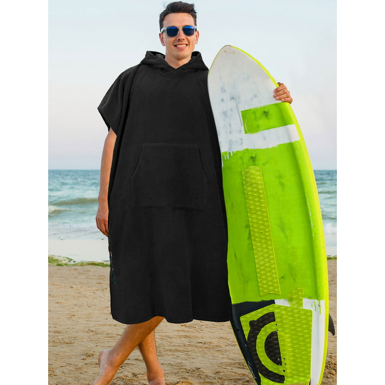 Surf Poncho Changing Towel Robe for Adults Men Women, Hooded Wetsuit Change  Poncho for Surfing Swimming Bathing, Water Absorbent, Oversized, Black 
