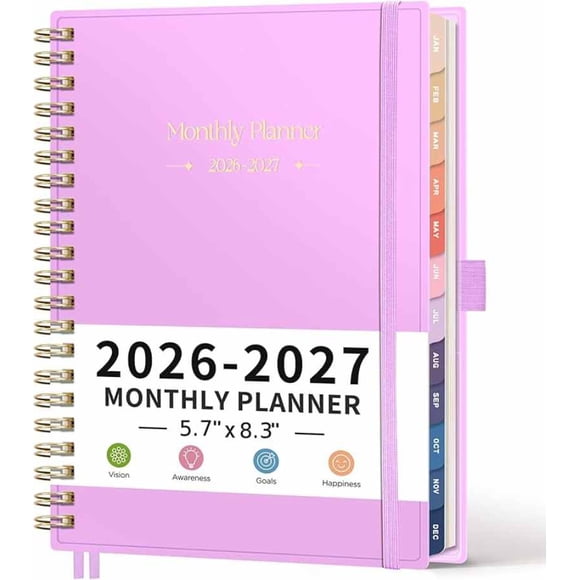 Agenda Calendrier A5 2026-2027 avec Couverture en Plastique Flexible et Onglets