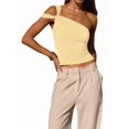 thumbnail image 2 of Women's One Shoulder Asymmetric Strapless Tube Fitted Y2k Tank Going Out Outfit Top Light Yellow S, 2 of 9